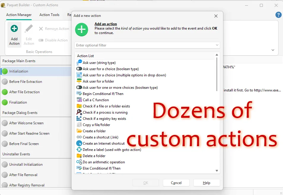 Custom actions for Windows installers